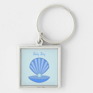 Blue Baby Boy Oyster shell and Pearl Custom Key Ring