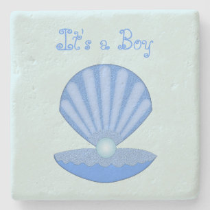 Blue Baby Boy Oyster shell and Pearl Custom Stone Coaster