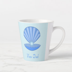 Blue Baby Boy Oyster shell and Pearl New Dad Latte Mug
