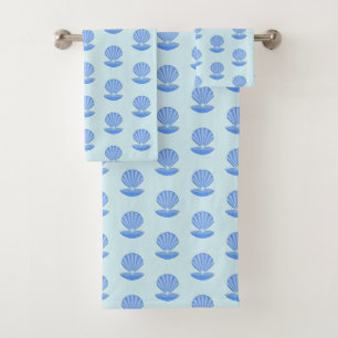 Blue Baby Boy Oyster shell and Pearl Patterned Bath Towel Set