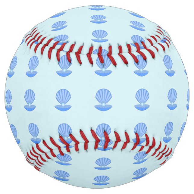Blue Baby Boy Oyster shell and Pearl Patterned Softball (Front)