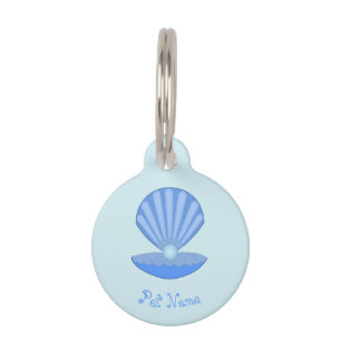 Blue Baby Boy Oyster shell and Pearl Pet Name Tag