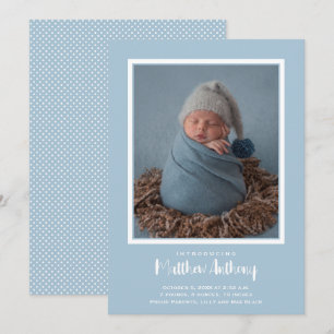 Blue Baby Boy Photo Birth Announcement
