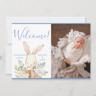 Blue Baby Boy Photo Script Birth Announcement