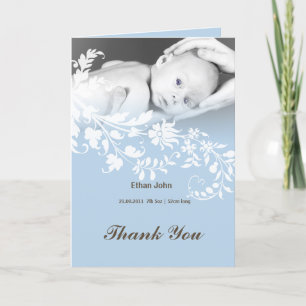 Blue baby boy photo Thank you cards