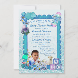 Blue Baby Boy Shower Tweets Invitation
