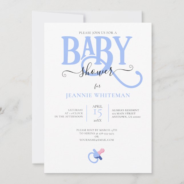 BLUE BABY BOY SHOWER WITH PACIFIER INVITATION (Front)