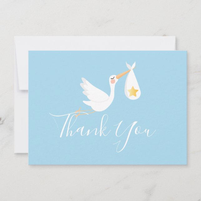 Blue Baby Boy Stork Gold Star Script Thank You (Front)