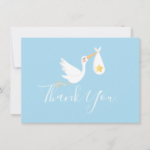 Blue Baby Boy Stork Gold Star Script Thank You