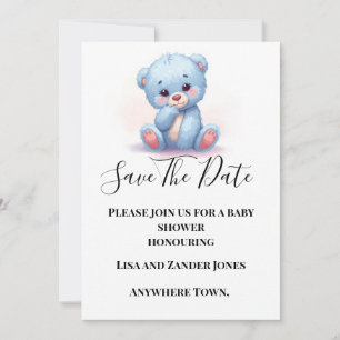Blue Baby Boy Teddy Bear Save the Date Invitation