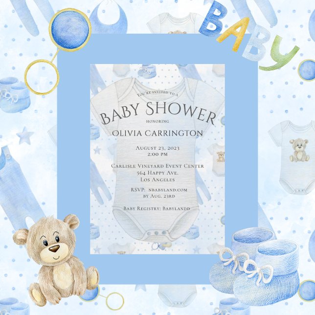 Blue Baby Boy Watercolor Baby Shower Invitation (Creator Uploaded)