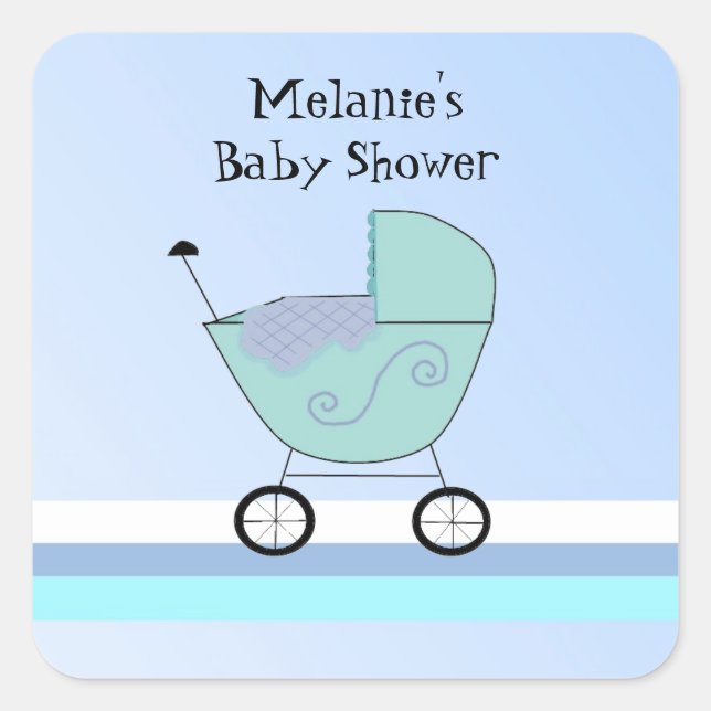 Blue Baby Buggy Baby Shower Sticker (Front)