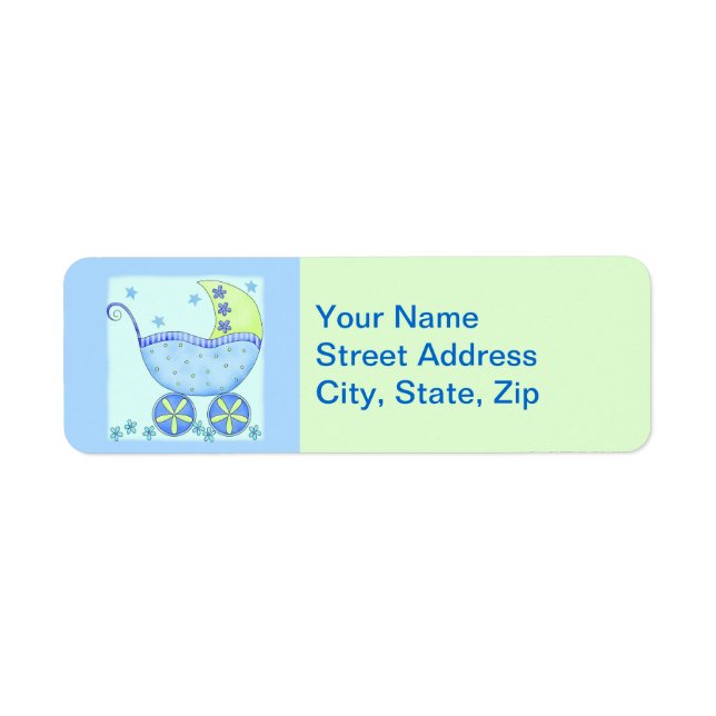 Blue Baby Buggy Carriage Shower Customised Return Address Label (Front)
