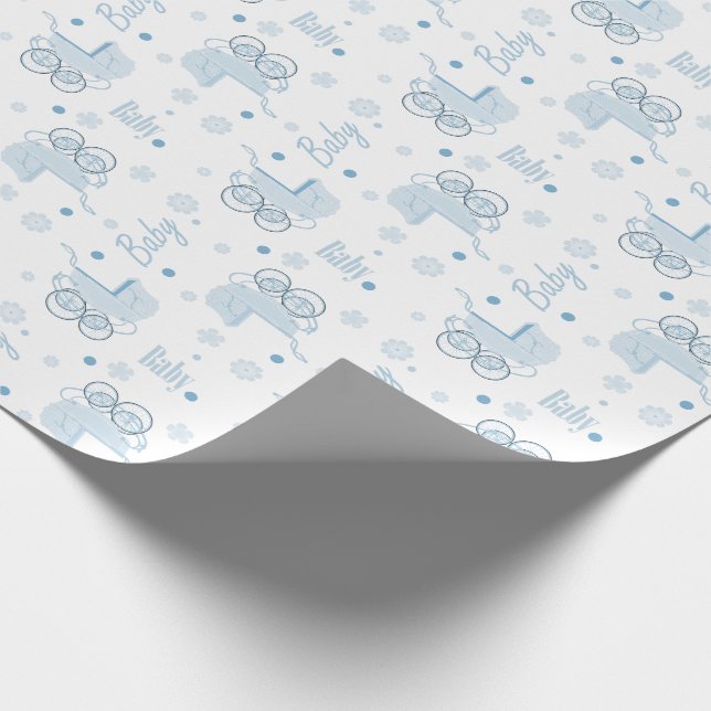 Blue Baby Buggy Wrapping Paper (Corner)