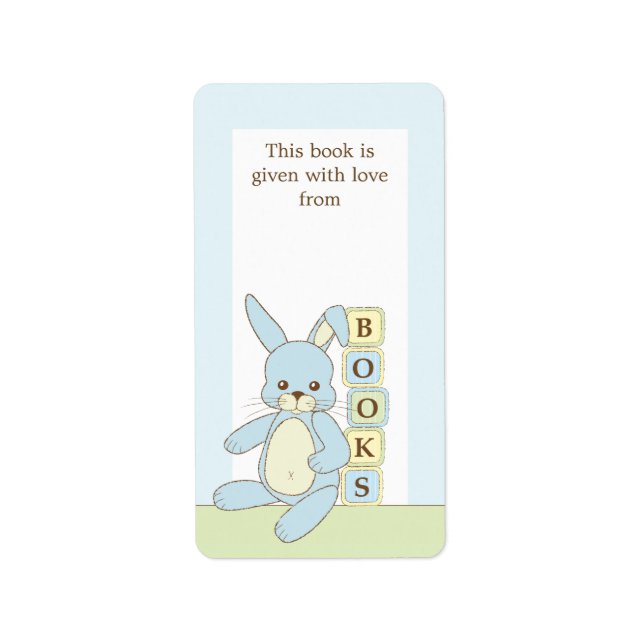 Blue Baby Bunny Book Gift Book Plate Label (Front)