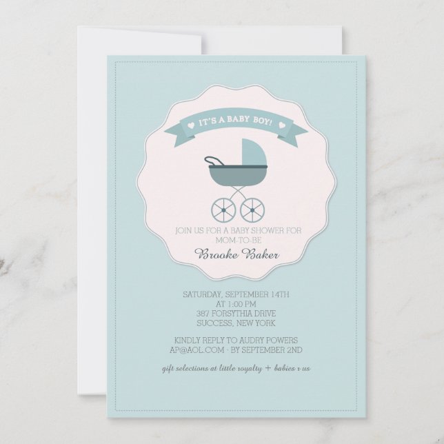 Blue Baby Carriage Baby Shower Invitation (Front)