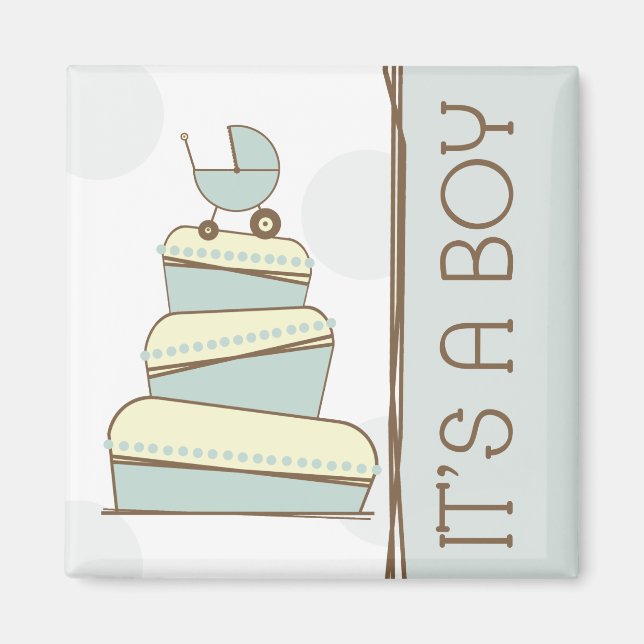 Blue Baby Carriage Cake "It's A Boy" Magnet (Front)