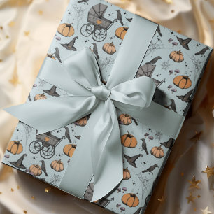 Blue Baby Carriage Halloween Wrapping Paper