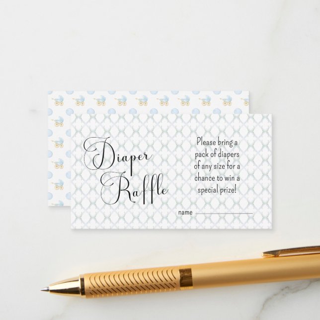 Blue Baby Carriage Pattern Diaper Raffle Card (Front/Back In Situ)