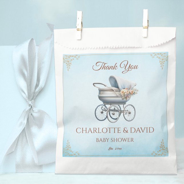 Blue Baby Carriage Thank You Baby Shower Favour Bag (Creator Uploaded)
