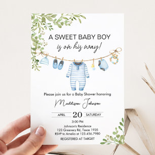 Blue Baby Clothes Baby Shower Invitation