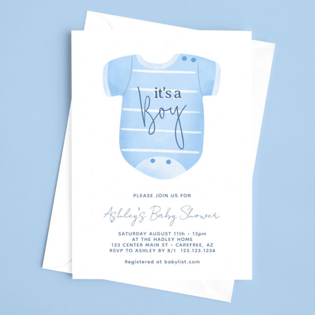 Blue Baby Clothes It's a Boy Baby Shower Invitation (Creator Uploaded)