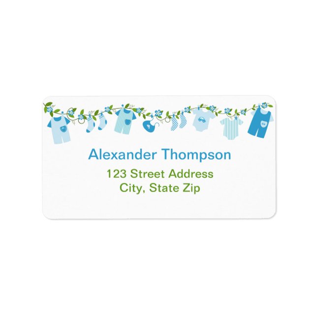 Blue Baby Clothesline Address Labels (Front)