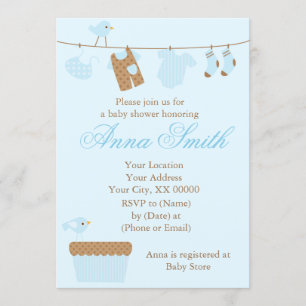 Blue Baby Clothesline Baby Shower Invitation
