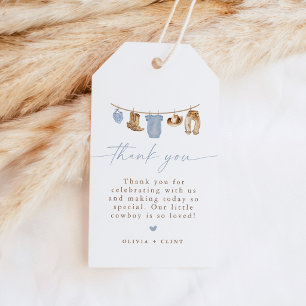 Blue Baby Clothesline Little Cowboy Baby Shower Gift Tags