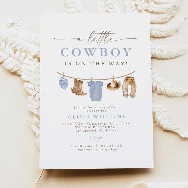 Blue Baby Clothesline Little Cowboy Baby Shower Invitation (Creator Uploaded)