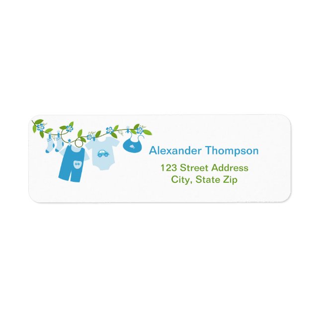 Blue Baby Clothesline Return Address Labels (Front)