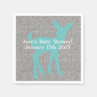 Blue Baby Deer and Grey Burlap Napkins