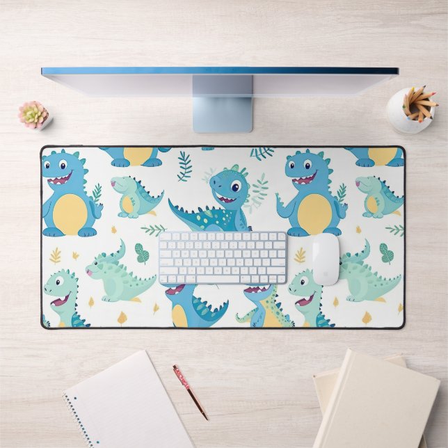 Blue Baby Dinosaur Pattern Desk Mat (Office 1)