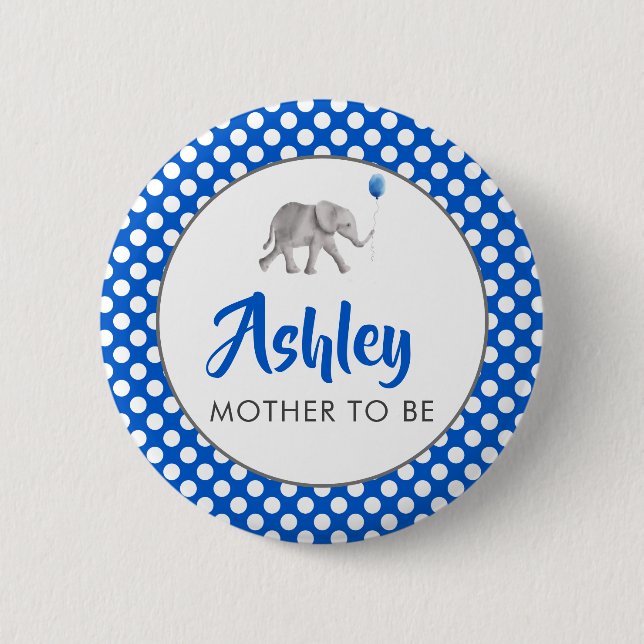 Blue Baby Elephant Baby Shower Name Tag Pin (Front)