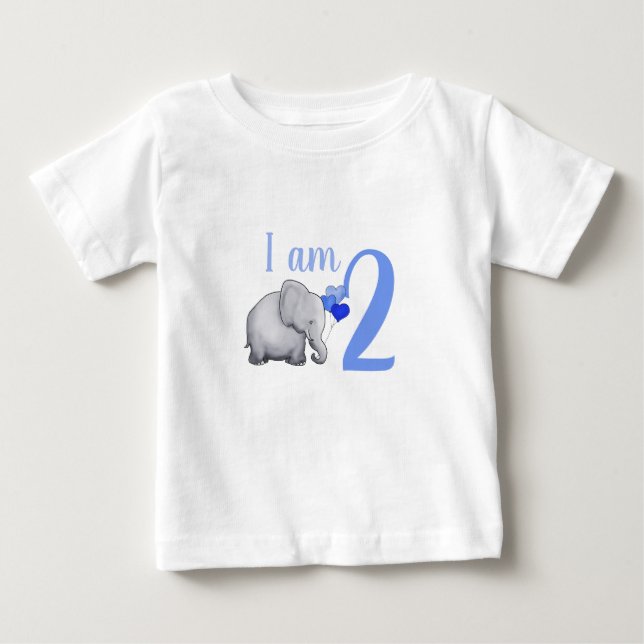 Blue Baby Elephant Custom Age Toddler 2nd Birthday Baby T-Shirt (Front)