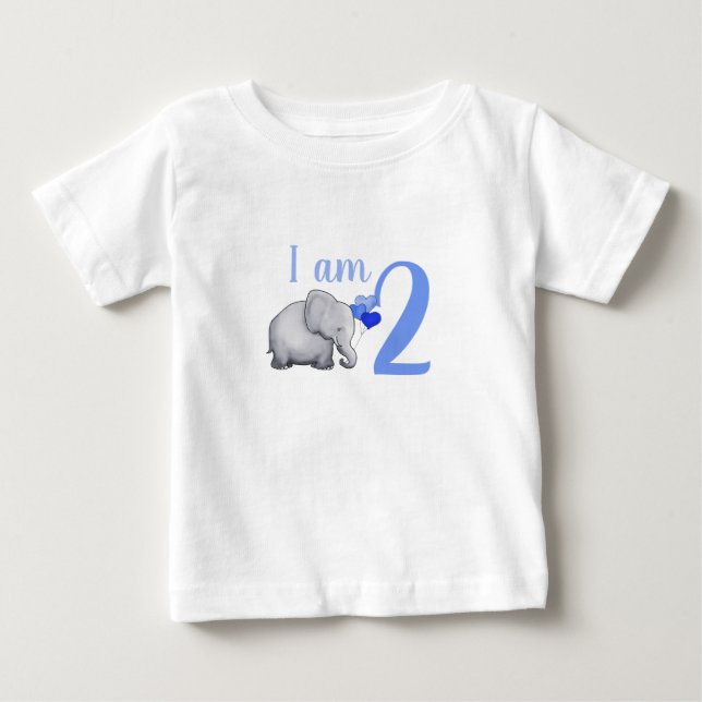 Blue Baby Elephant Custom Age Toddler 2nd Birthday T-Shirt (Front)