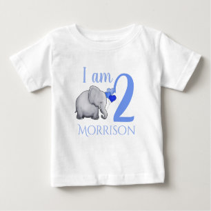 Blue Baby Elephant Custom Name & Age 2nd Birthday Baby T-Shirt
