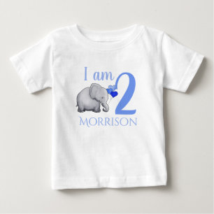 Blue Baby Elephant Custom Name & Age 2nd Birthday T-Shirt
