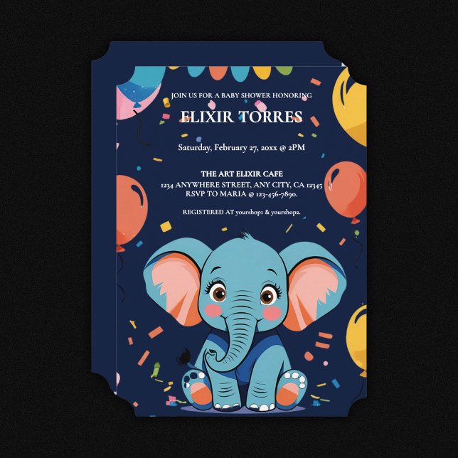 Blue Baby Elephant Party Baby Shower Invitation (Creator Uploaded)