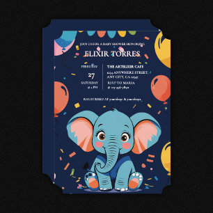 Blue Baby Elephant Party Baby Shower Invitation