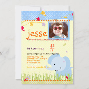 Blue Baby Elephant Personalised Party Invitation