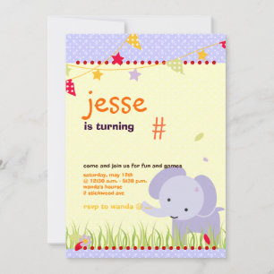 Blue Baby Elephant Personalised Party Invitation
