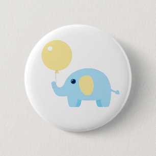 blue baby elephant with balloon 6 cm round badge