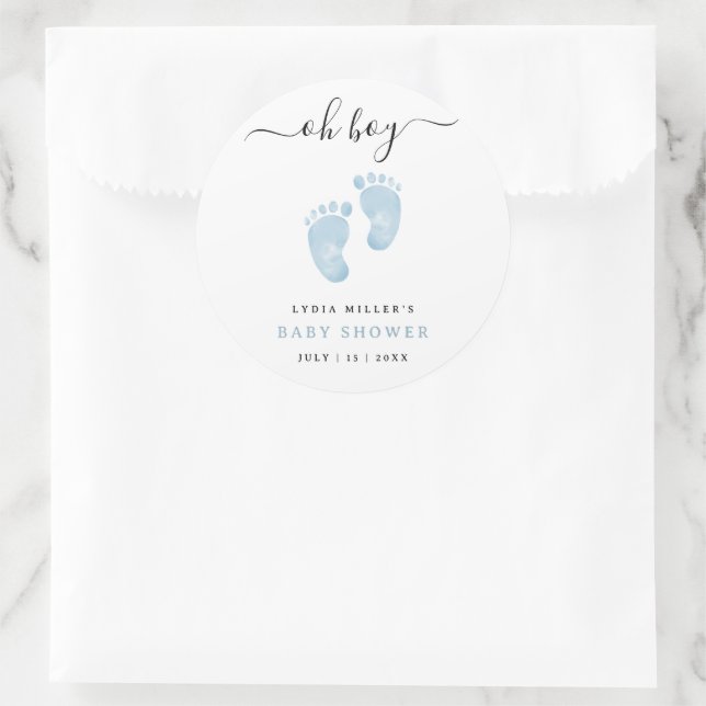 Blue Baby Feet Baby Shower Welcome Baby Boy Classic Round Sticker (Bag)