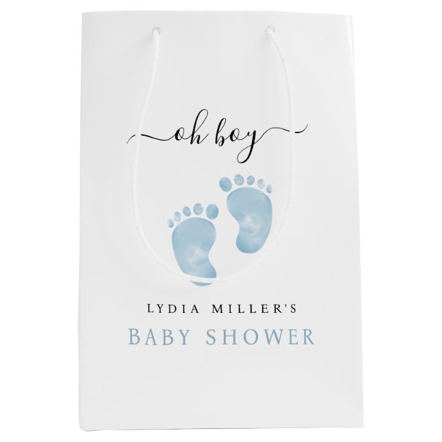 Blue Baby Feet Baby Shower Welcome Baby Boy Medium Gift Bag (Front)