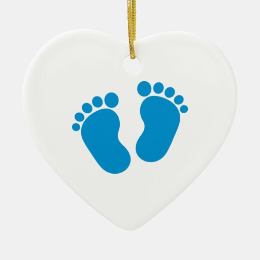 Blue baby feet ceramic heart decoration | Zazzle