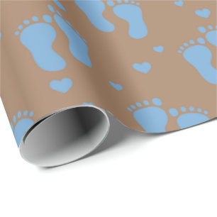 blue baby feet pattern boys wrapping paper