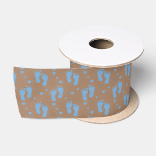 Blue Baby Footprints on Brown Satin Ribbon