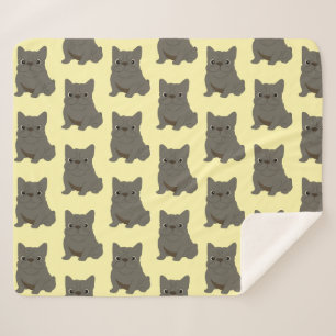 Blue Baby French Bulldog, yellow Pillow Case Sherpa Blanket