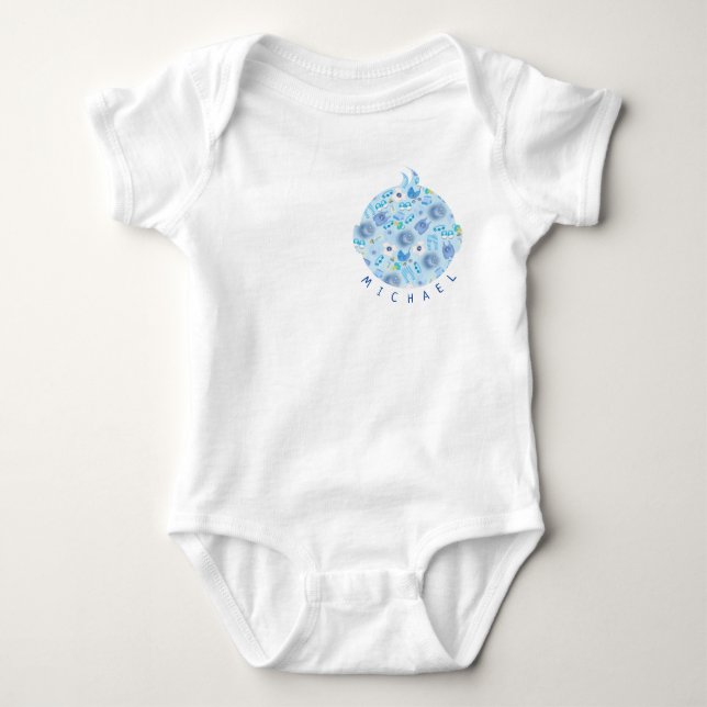 Blue Baby Head Pattern Baby Boy  Baby Bodysuit (Front)
